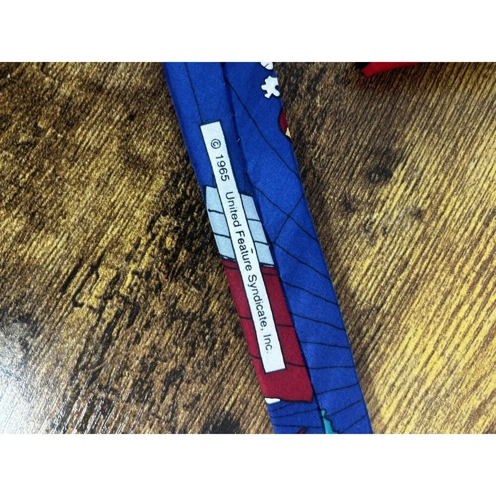 Peanuts Snoopy Flying Ace Red Baron Blue Novelty Silk Tie Mens Vintage Necktie